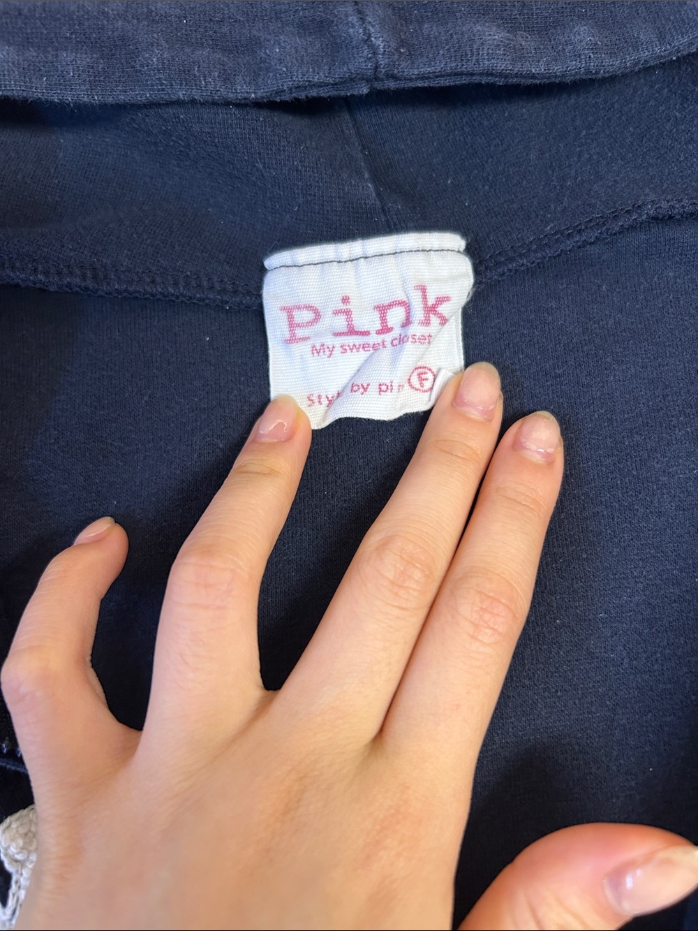 Y2K PINK Navy Zip-Up Hoodie with Varsity logo and heart zipper - Picture 3 of 5